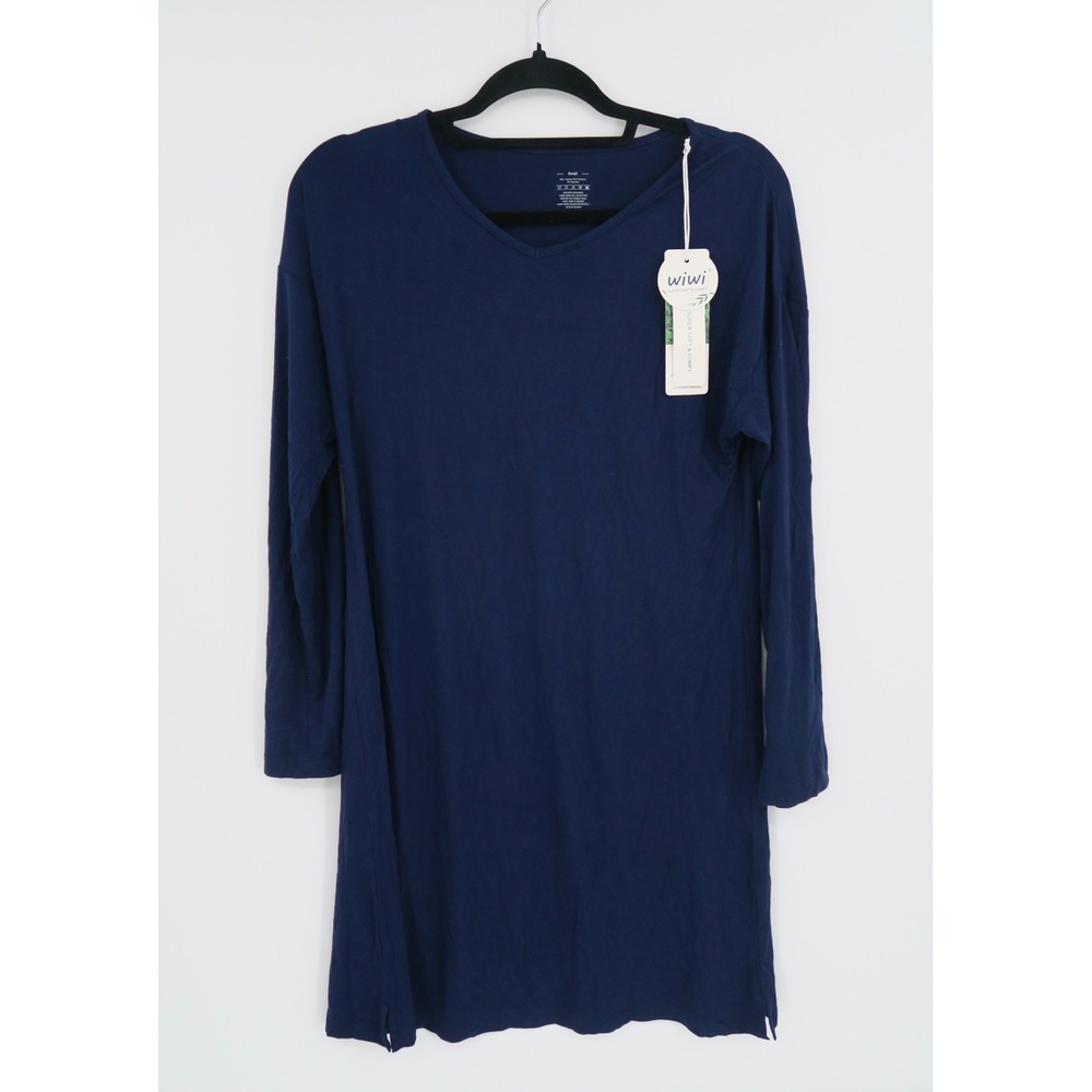 wiwi‎ Womens Navy Bamboo V Neck Long Sleeve Tunic Dress Small